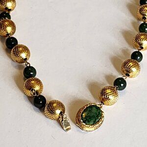 Lovely combination of gold plated and jade beads necklace 17.5 inches